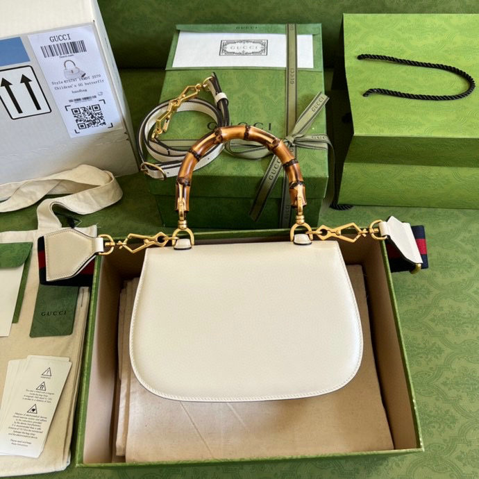 Gucci Small top handle bag with Bamboo White 675797