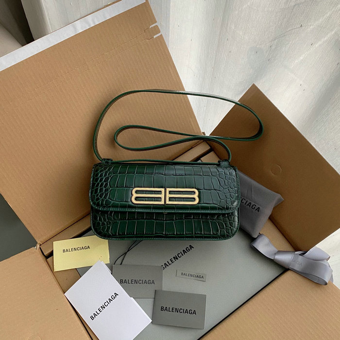 Balenciaga Gossip Small Croc-embossed Leather Shoulder Bag Green 674693