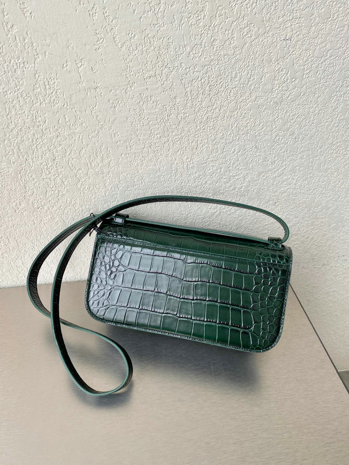Balenciaga Gossip Small Croc-embossed Leather Shoulder Bag Green 674693