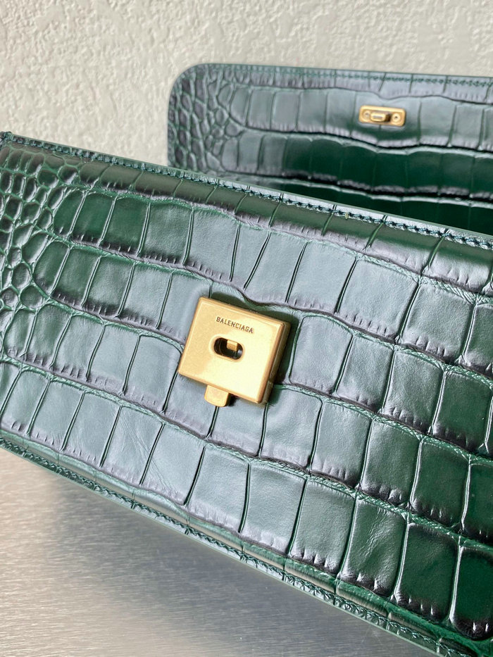 Balenciaga Gossip Small Croc-embossed Leather Shoulder Bag Green 674693