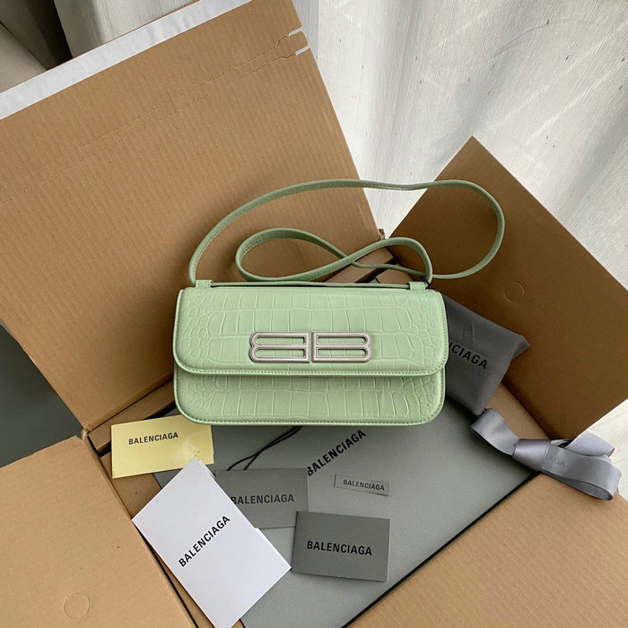 Balenciaga Gossip Small Croc-embossed Leather Shoulder Bag Light Green 674693