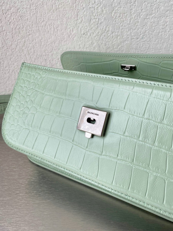 Balenciaga Gossip Small Croc-embossed Leather Shoulder Bag Light Green 674693