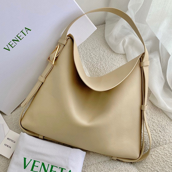 Bottega Veneta Medium Cradle Leather Shoulder Bag Beige 680058