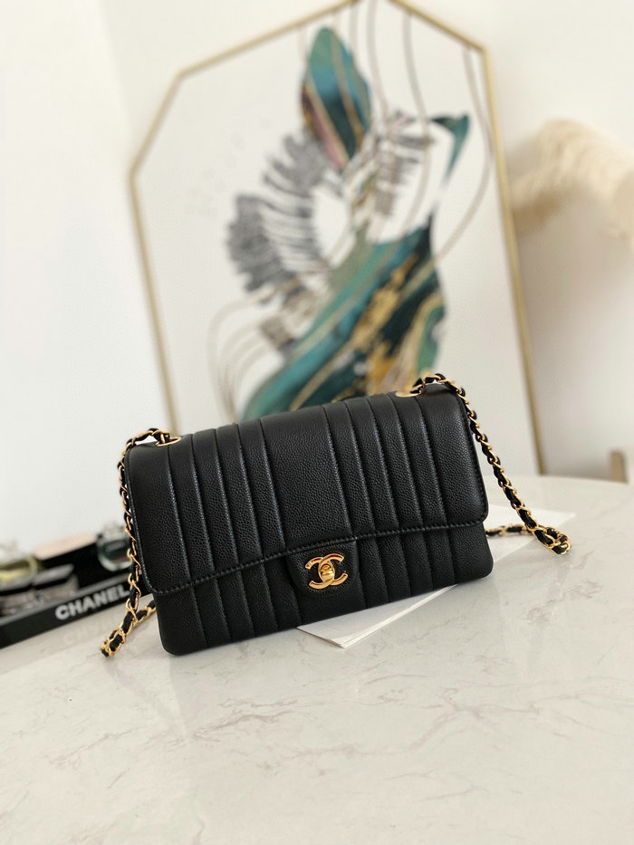 Chanel Grained Calfskin Flap Shoulder Bag Black AS6006