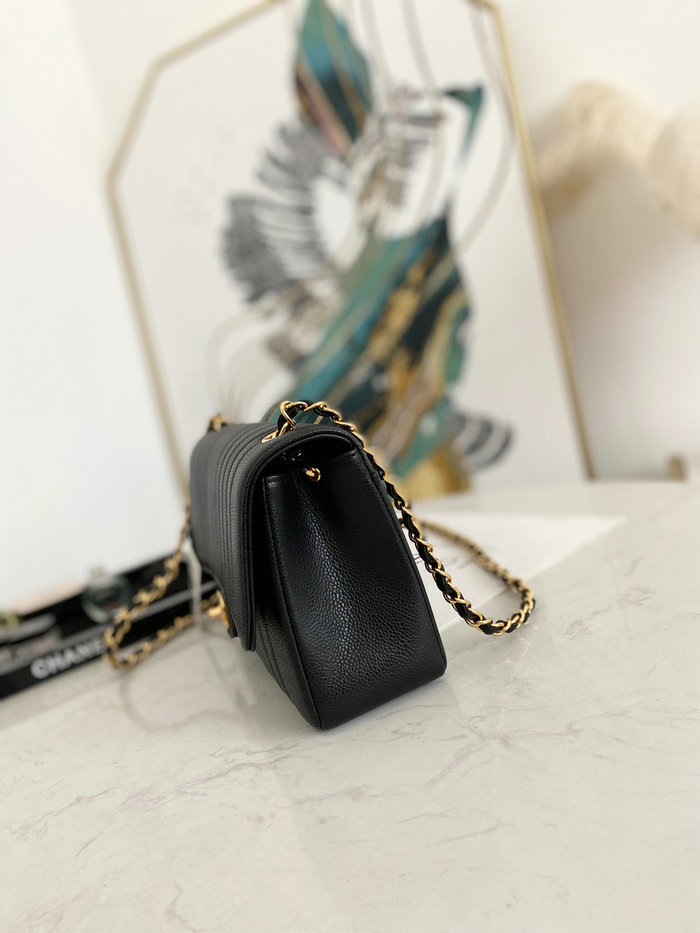 Chanel Grained Calfskin Flap Shoulder Bag Black AS6006