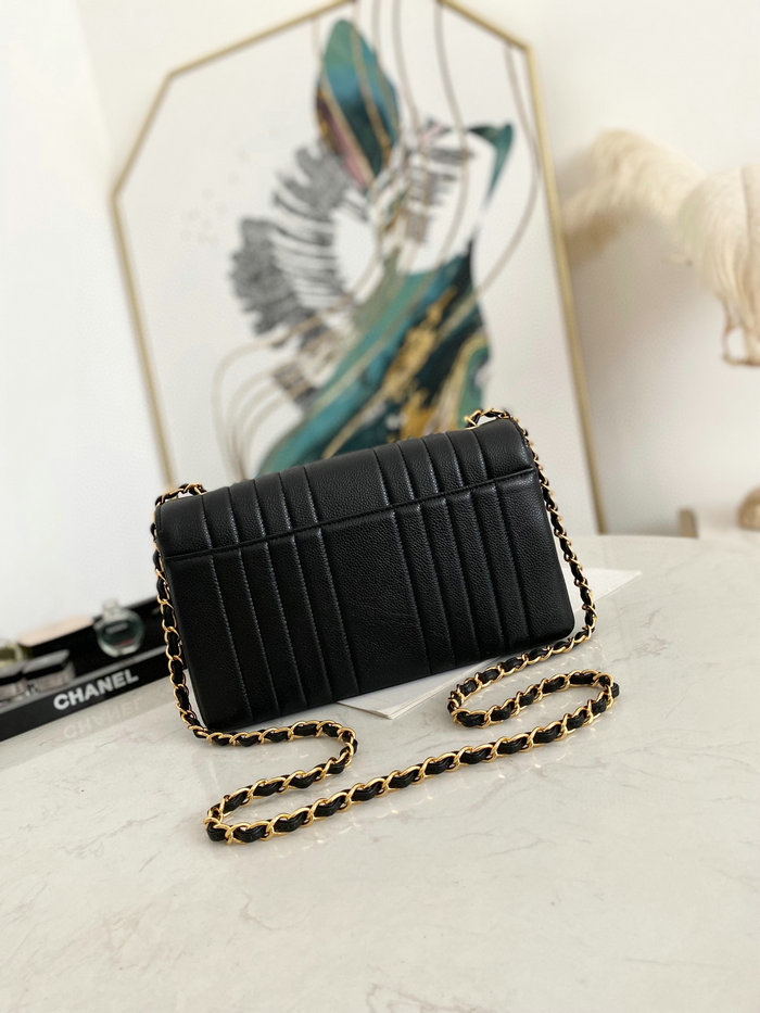 Chanel Grained Calfskin Flap Shoulder Bag Black AS6006