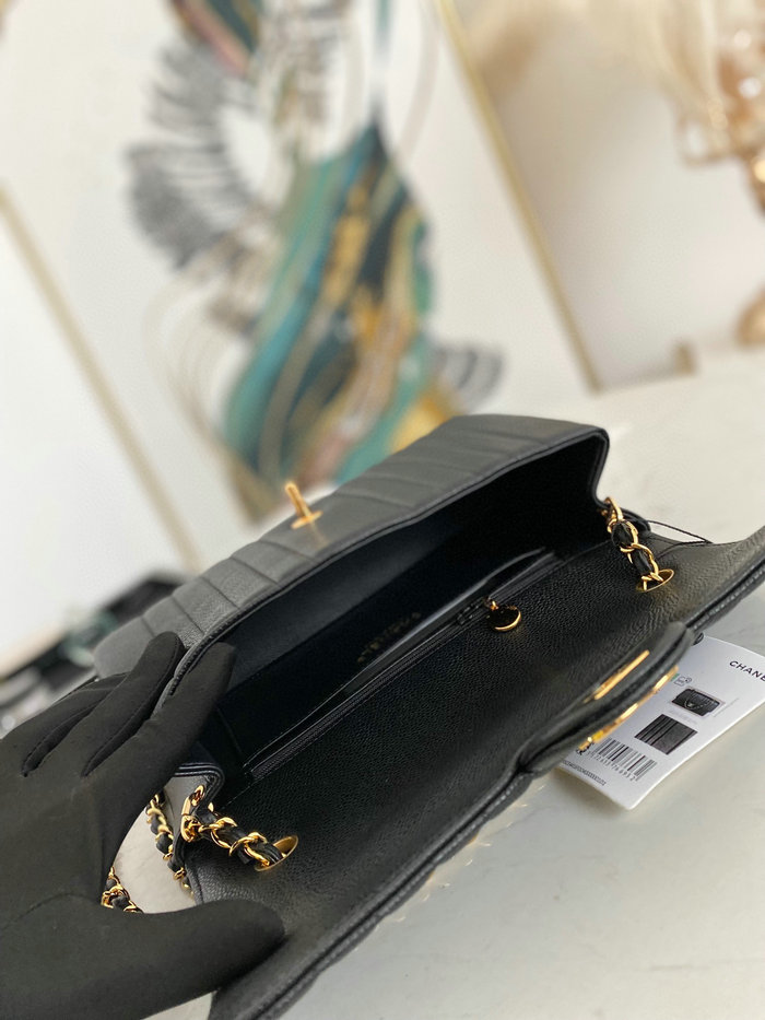 Chanel Grained Calfskin Flap Shoulder Bag Black AS6006