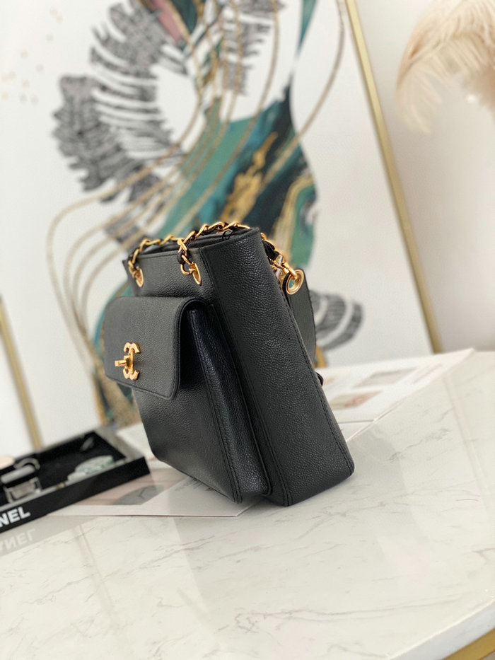 Chanel Grained Calfskin Shoulder Bag Black AS6706