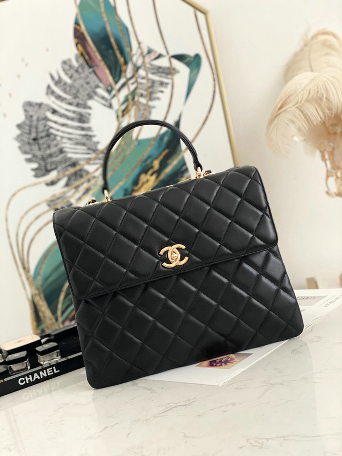 Chanel Lambskin Flap Bag with Top Handle Black A92237