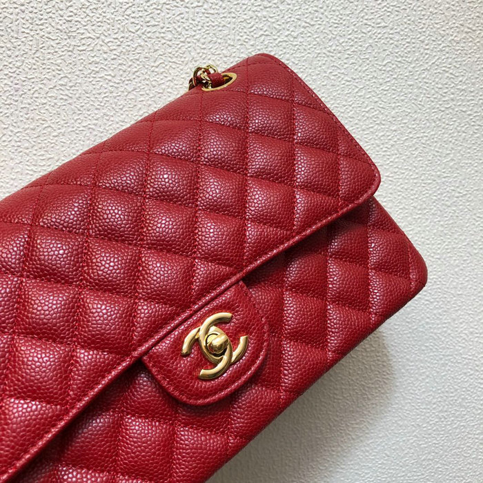 Classic Chanel Caviar Medium Flap Bag Red CF1112