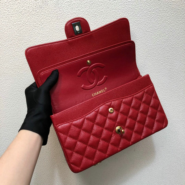 Classic Chanel Caviar Medium Flap Bag Red CF1112