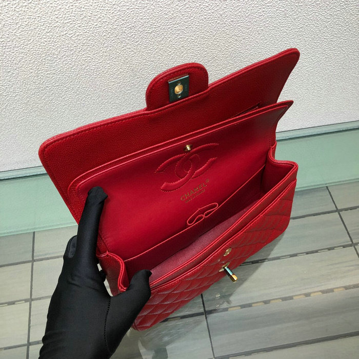 Classic Chanel Caviar Medium Flap Bag Red CF1112