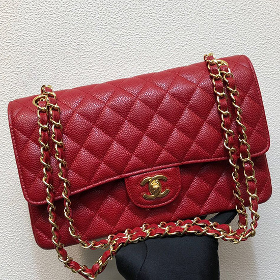 Classic Chanel Caviar Medium Flap Bag Red CF1112