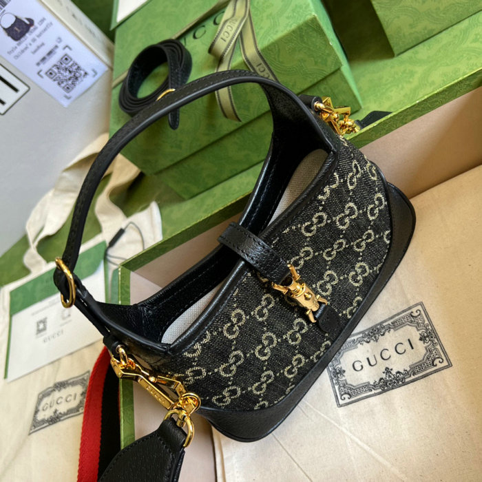 Gucci Denim Jackie 1961 Mini Shoulder Bag Black 685127