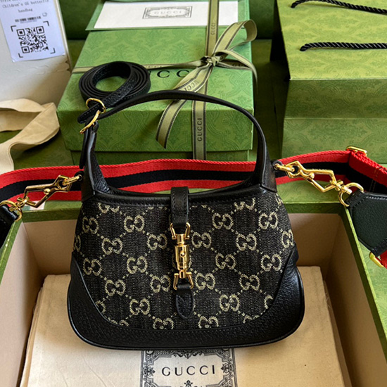 Gucci Denim Jackie 1961 Mini Shoulder Bag Black 685127