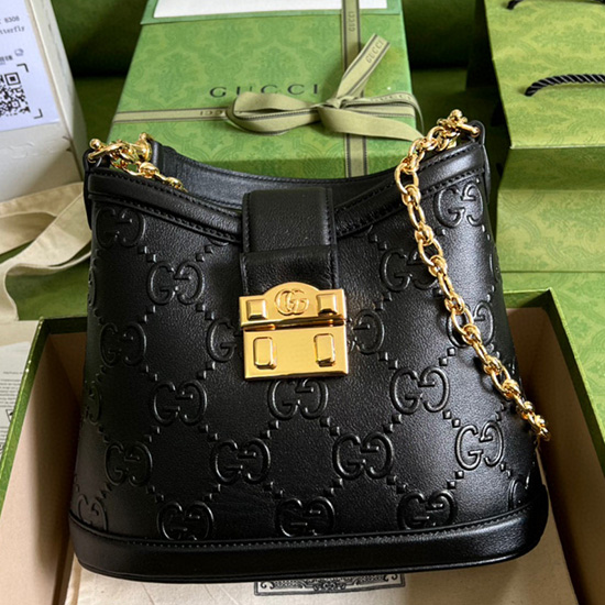 Gucci Leather Small GG shoulder Bag Black 675788