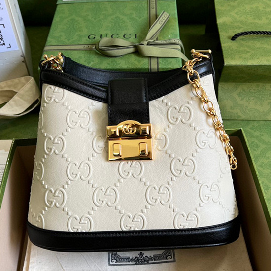 Gucci Leather Small GG shoulder Bag White 675788