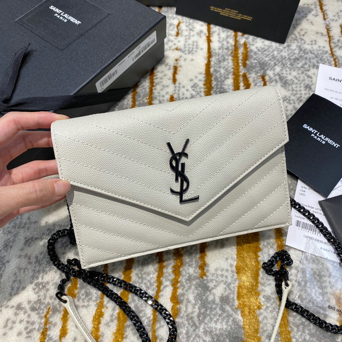 Saint Laurent Envelope Chain Wallet White with Black 393953