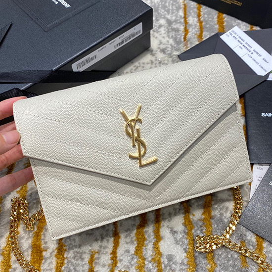 Saint Laurent Envelope Chain Wallet White with Gold 393953
