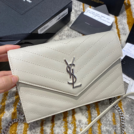 Saint Laurent Envelope Chain Wallet White with Silver 393953