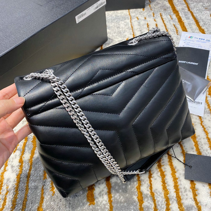 Saint Laurent Small Leather Loulou Chain Bag Black with Silver 494699