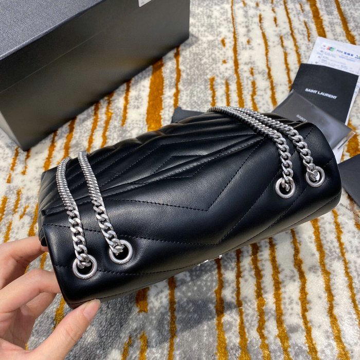 Saint Laurent Small Leather Loulou Chain Bag Black with Silver 494699