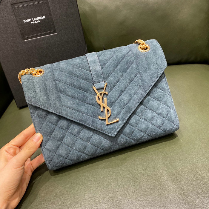 Saint Laurent Suede Medium Envelope Chain Bag Blue 487206