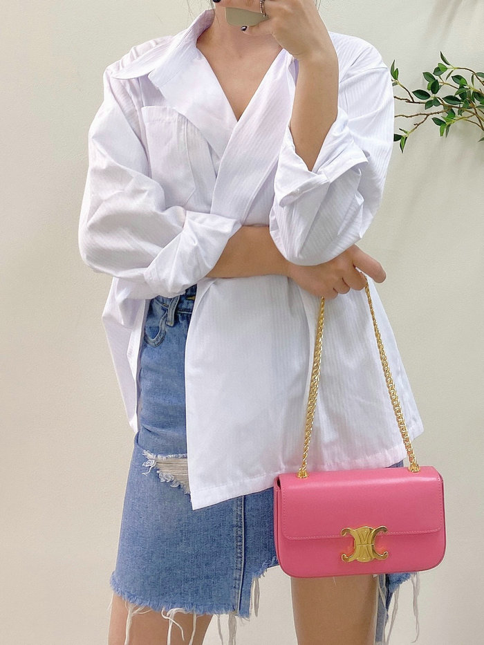 Celine Chain Shoulder Bag Triomphe Flamingo C35027