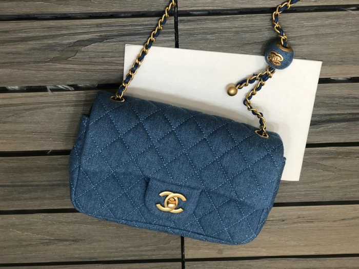 Chanel Denim Small Flap Bag Blue AS1787