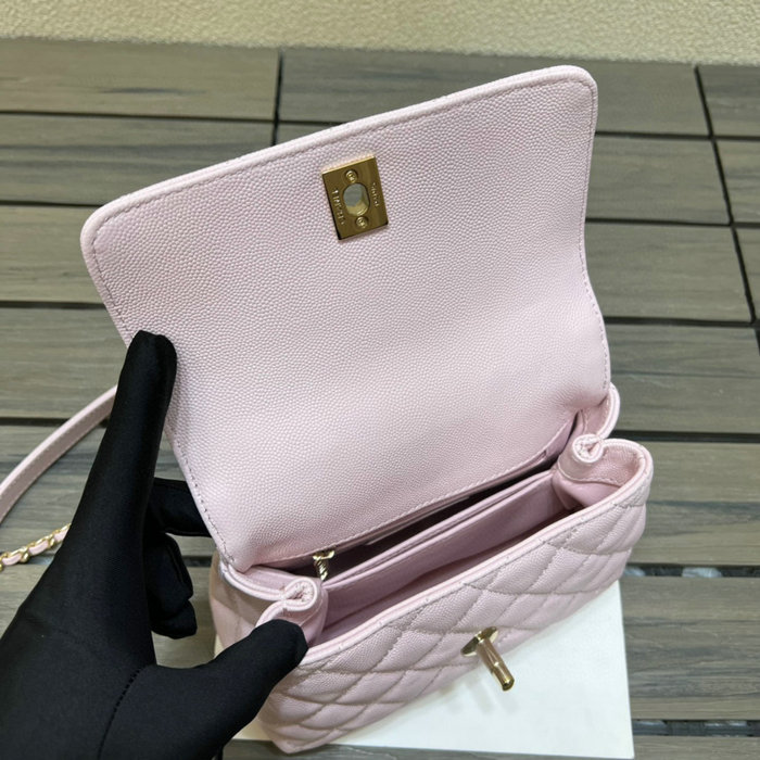 Chanel Mini Flap Bag with Top Handle Pink AS2215