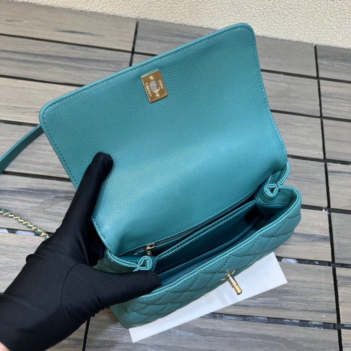 Chanel Small Flap Bag with Top Handle Green A92990