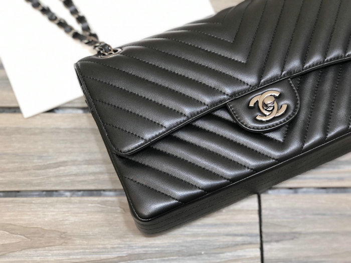 Classic Chanel Chevron Medium Flap Bag Black CF1112