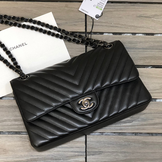 Classic Chanel Chevron Medium Flap Bag Black CF1112