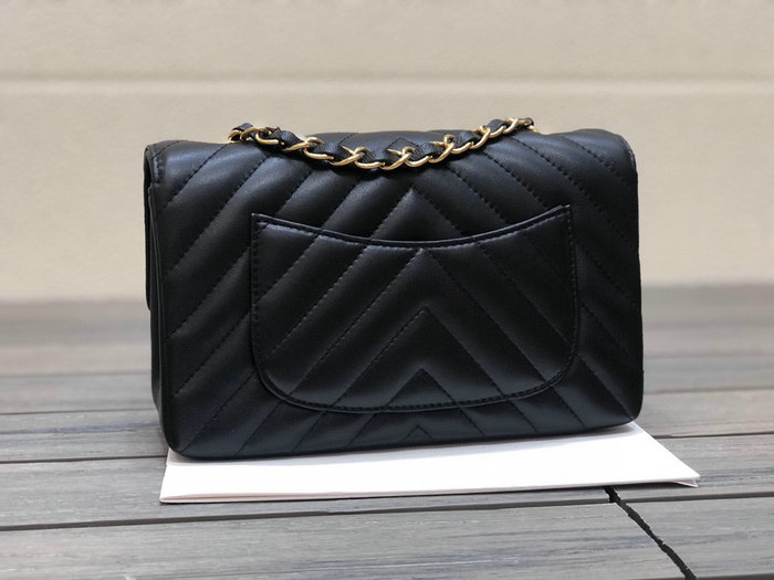 Classic Chanel Chevron Small Flap Bag Black with Gold CF1116