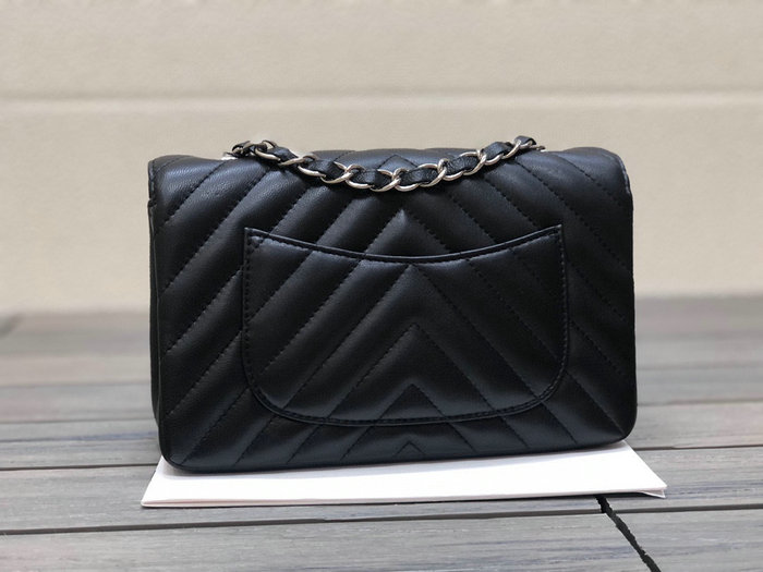 Classic Chanel Chevron Small Flap Bag Black with Silver CF1116