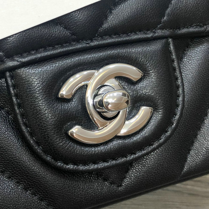 Classic Chanel Chevron Small Flap Bag Black with Silver CF1116