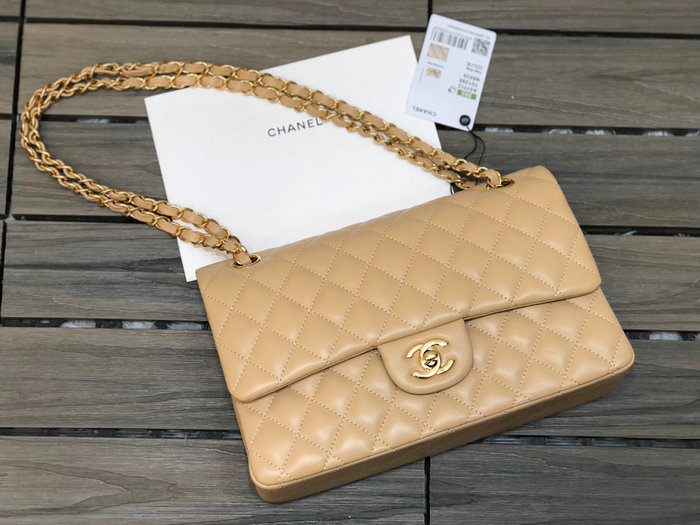 Classic Chanel Lambskin Medium Flap Bag Beige CF1112