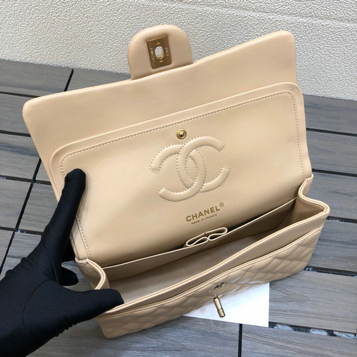 Classic Chanel Lambskin Medium Flap Bag Beige CF1112