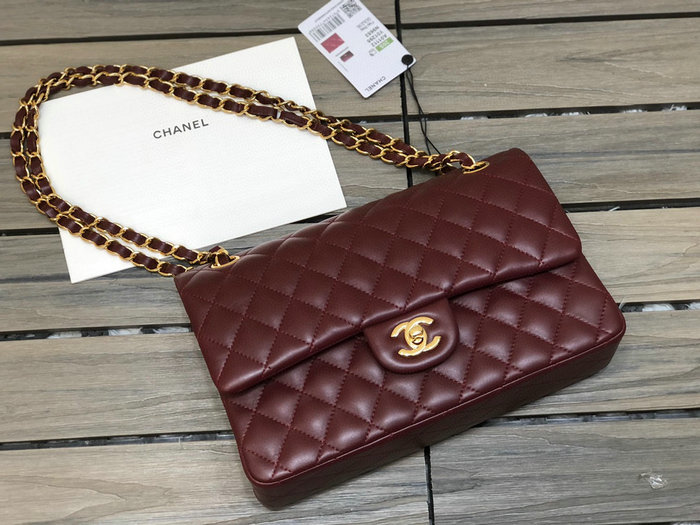 Classic Chanel Lambskin Medium Flap Bag Burgundy CF1112