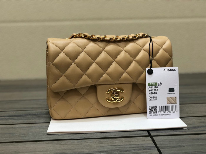 Classic Chanel Lambskin Small Flap Bag Beige with Gold CF1116