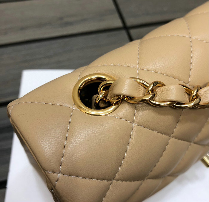 Classic Chanel Lambskin Small Flap Bag Beige with Gold CF1116