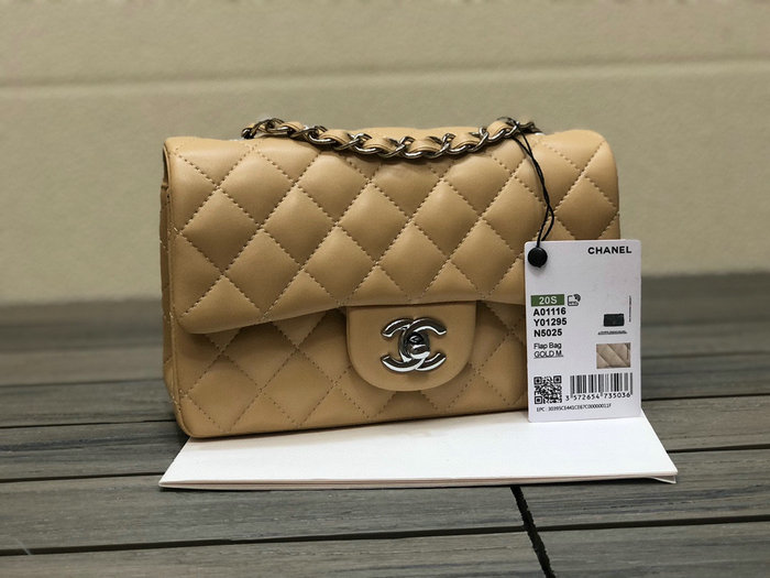 Classic Chanel Lambskin Small Flap Bag Beige with Silver CF1116