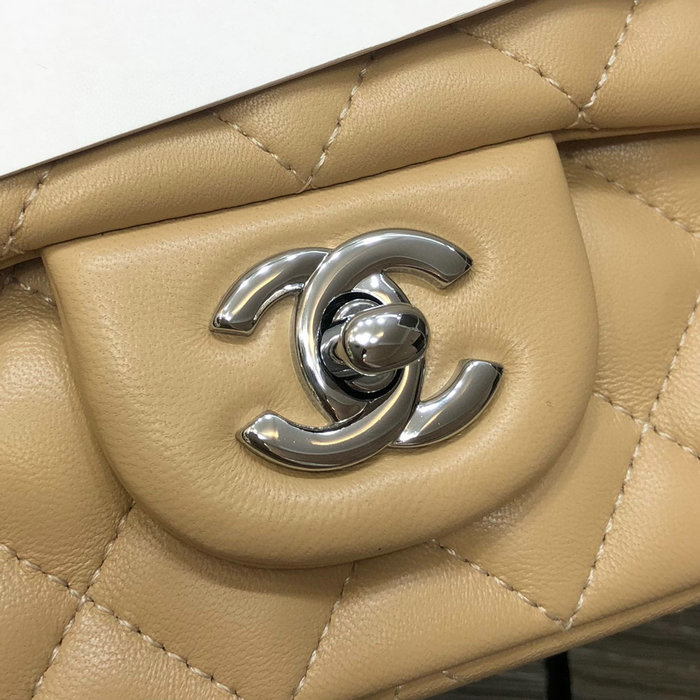 Classic Chanel Lambskin Small Flap Bag Beige with Silver CF1116