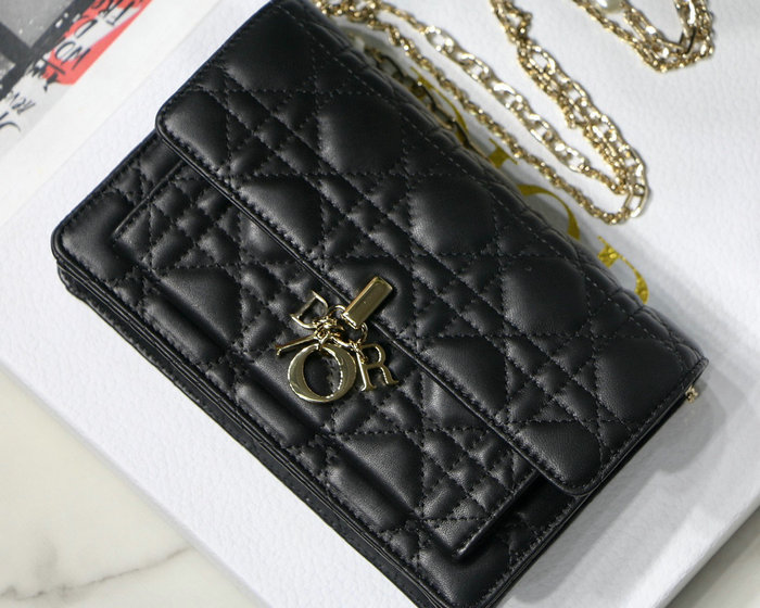 Dior lambskin Chain Wallet Black DM7001