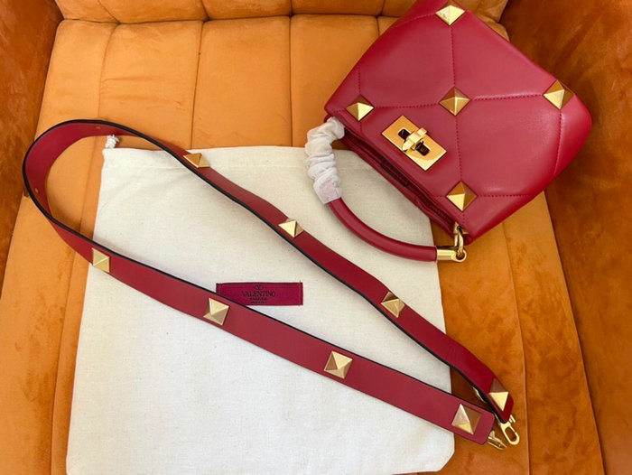 Valentino Garavani Roman Stud Leather Shoulder Bag Red V0199