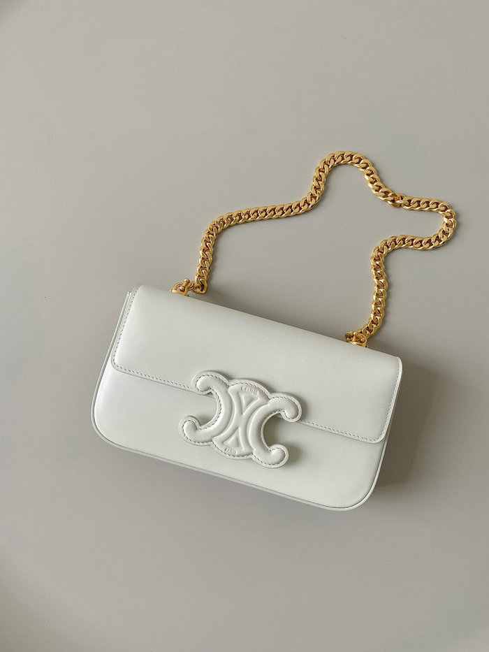 Celine Chain Shoulder Bag Triomphe White C35026