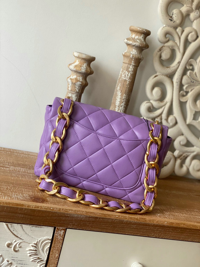Chanel Lambskin Large Flap Bag Purple AS3215
