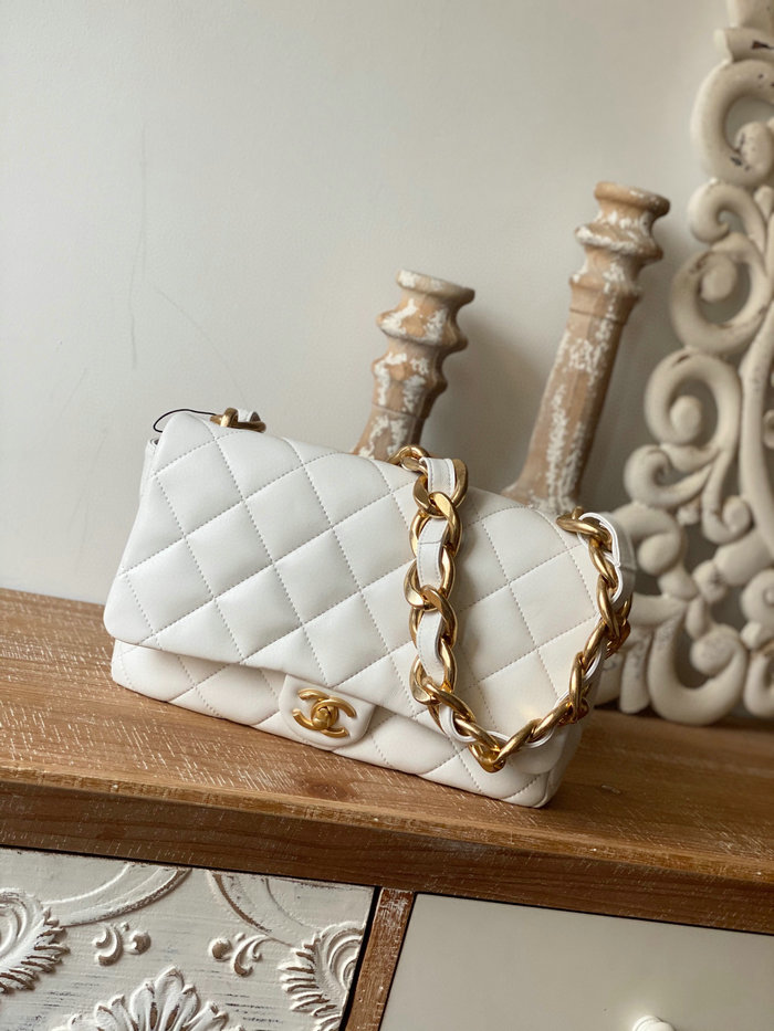 Chanel Lambskin Large Flap Bag White AS3215