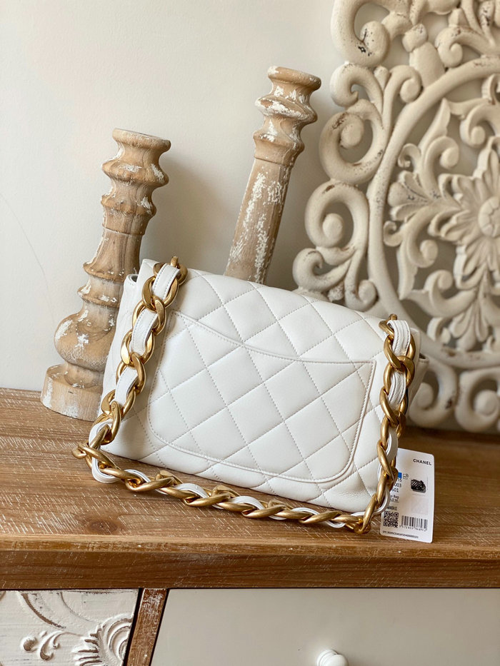 Chanel Lambskin Large Flap Bag White AS3215