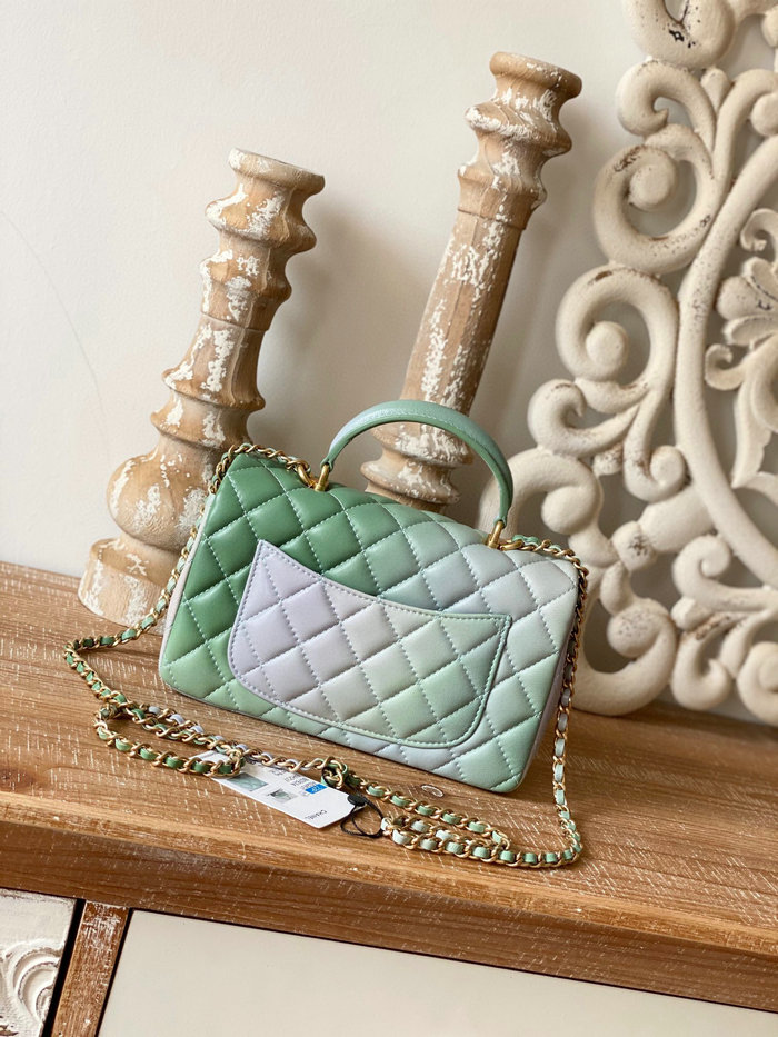 Chanel Lambskin Mini Flap Bag with Top Handle Green AS2431